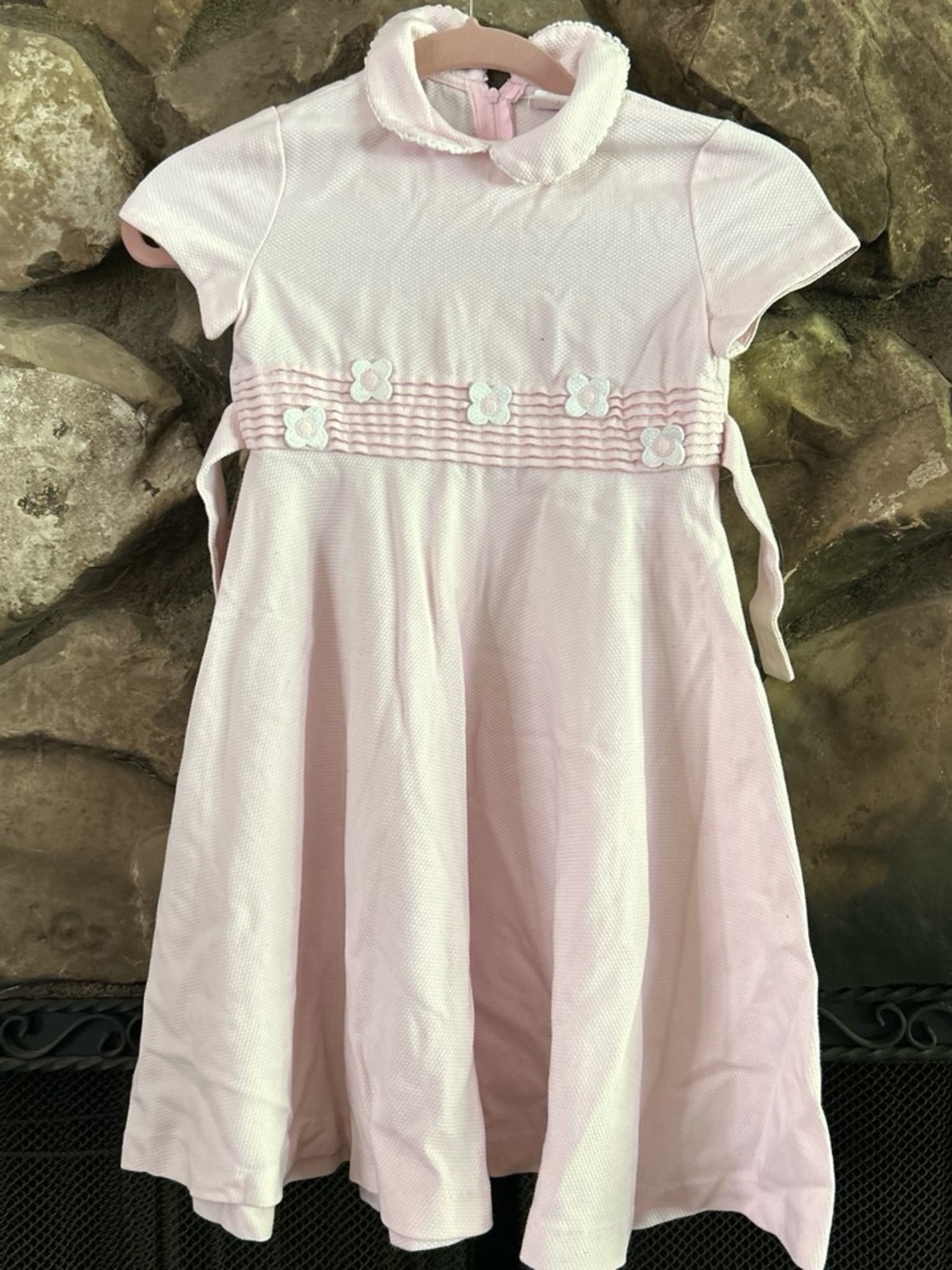 Girls' Pink Floral Waist Pleated Dress
